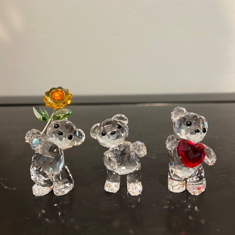 3 Swarovski crystal bears with brand label etched